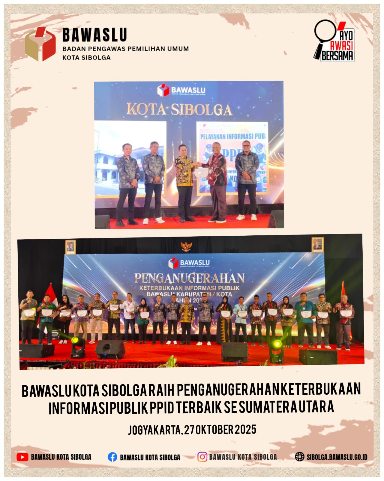 piagam penghargaan PPID Bawaslu Kota Sibolga